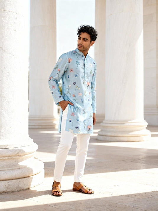 Pastel Blue Botanical Kurta
