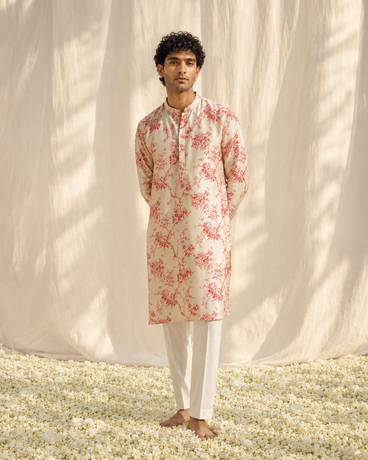 Ivory Crimson Bloom Kurta