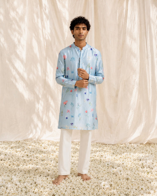 Pastel blue botanical kurta