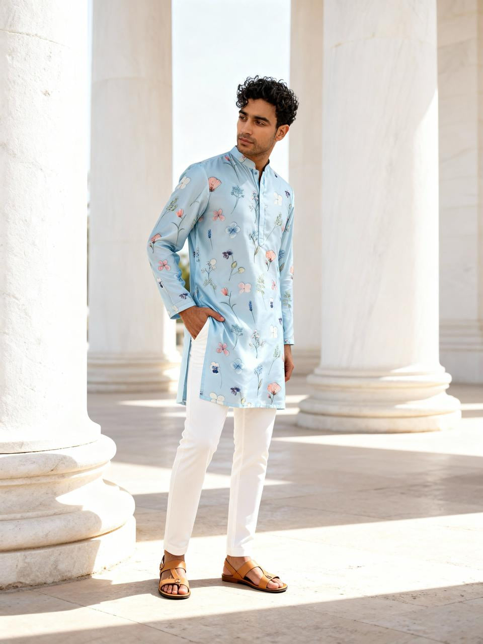 Pastel Blue Botanical Kurta
