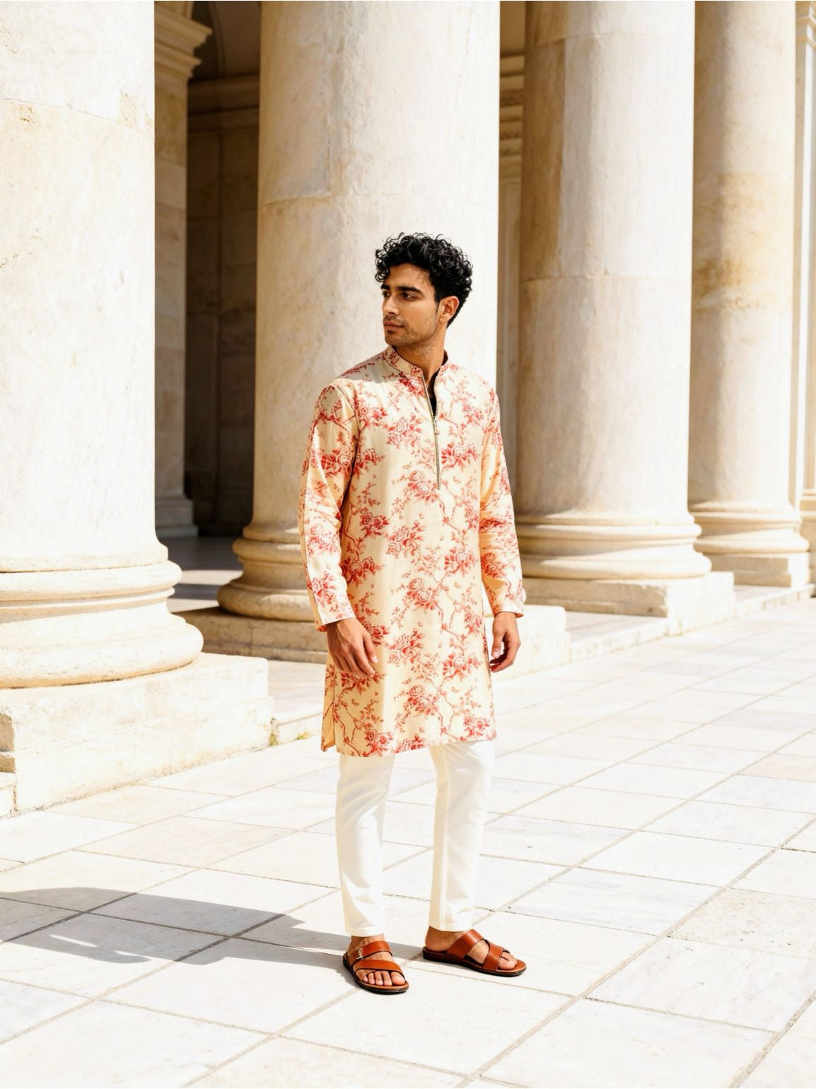 Ivory Crimson Bloom Kurta