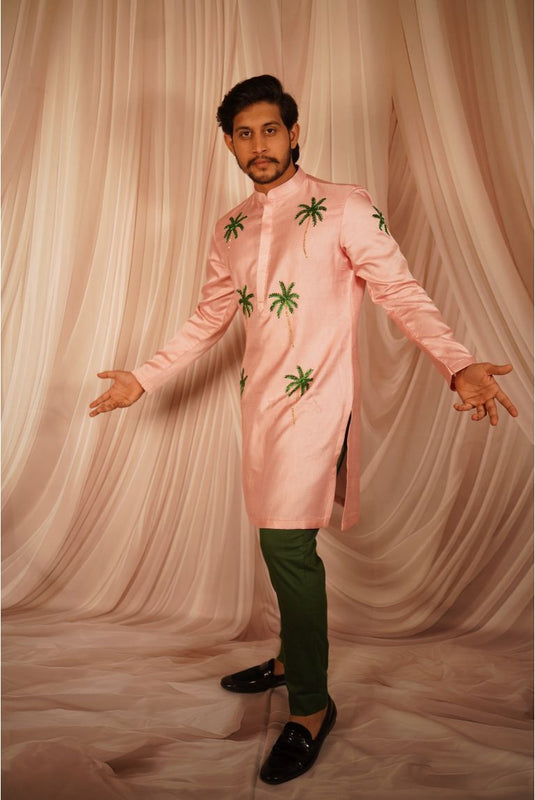 Shell Pink Palm Grove Kurta