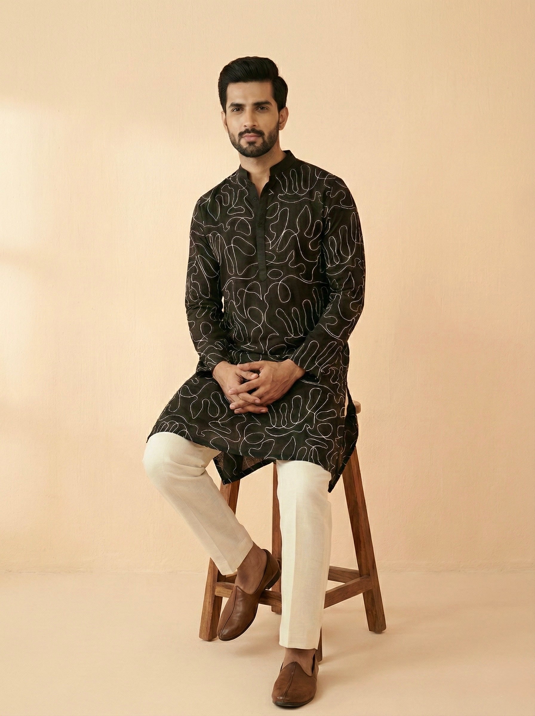 Black Line Art Kurta