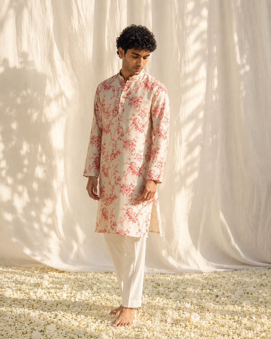 Ivory Crimson Bloom Kurta