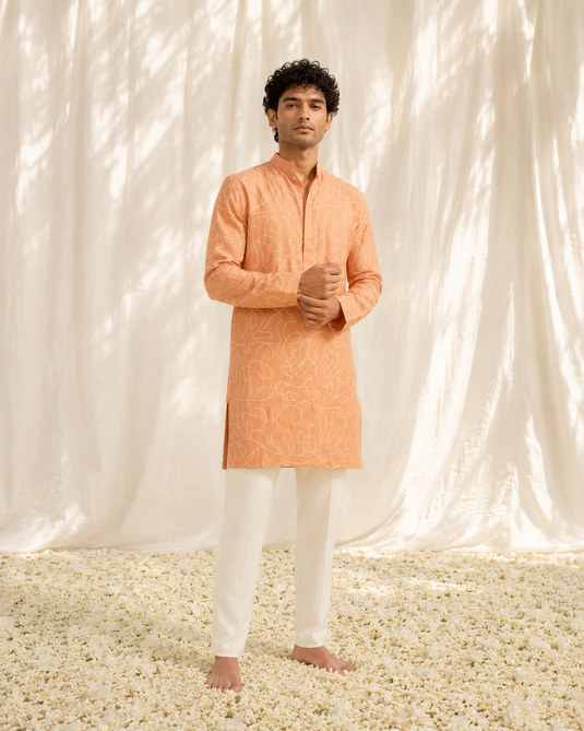 Peach Line Art Kurta