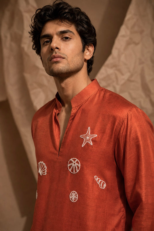 Coral Rust Shoreline Kurta